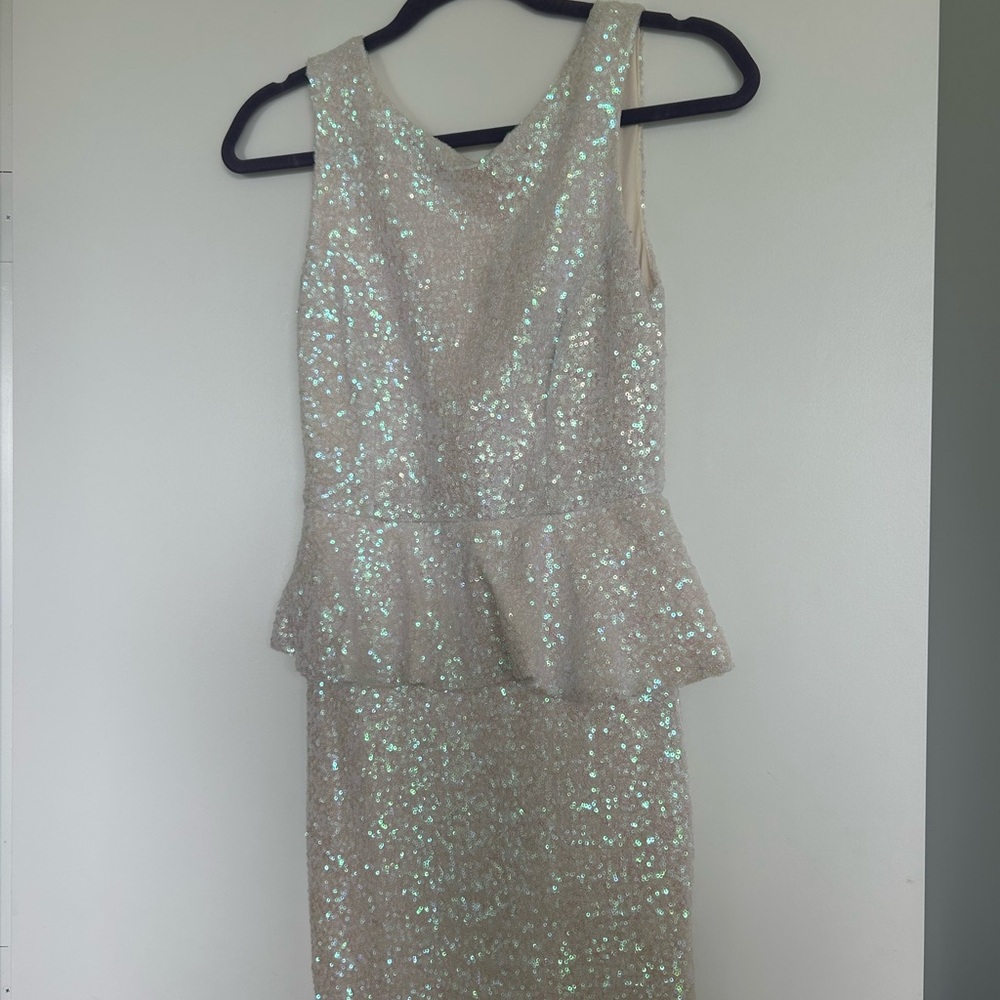 Topshop white iridescent Sequin peplum Mini Dress